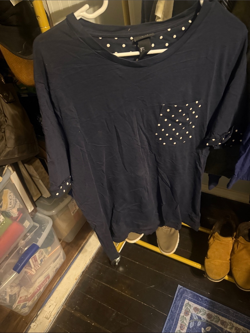 H&M Navy Short Sleeve Tee with White Polka Dot Pocket